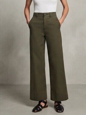🆕 Spanx Wide Leg Crop Pants Size Medium Olive Green Stretchy Professional Work